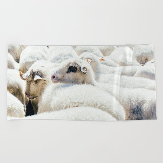 Sheep Flock Beach Towel