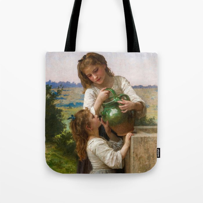 At The Fountain by William Adolphe Bouguereau Tote Bag