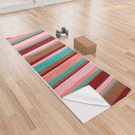[ Thumbnail: Eye-catching Sienna, Light Sea Green, Salmon, Light Pink, and Maroon Colored Striped Pattern Yoga Towel ]