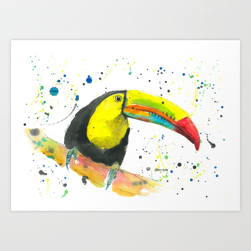 Toucan Watercolor Painting Art Print By Elliewatercolorart