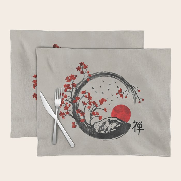 Zen Enso Circle and Sakura Branches Placemat by Creativemotions Society6