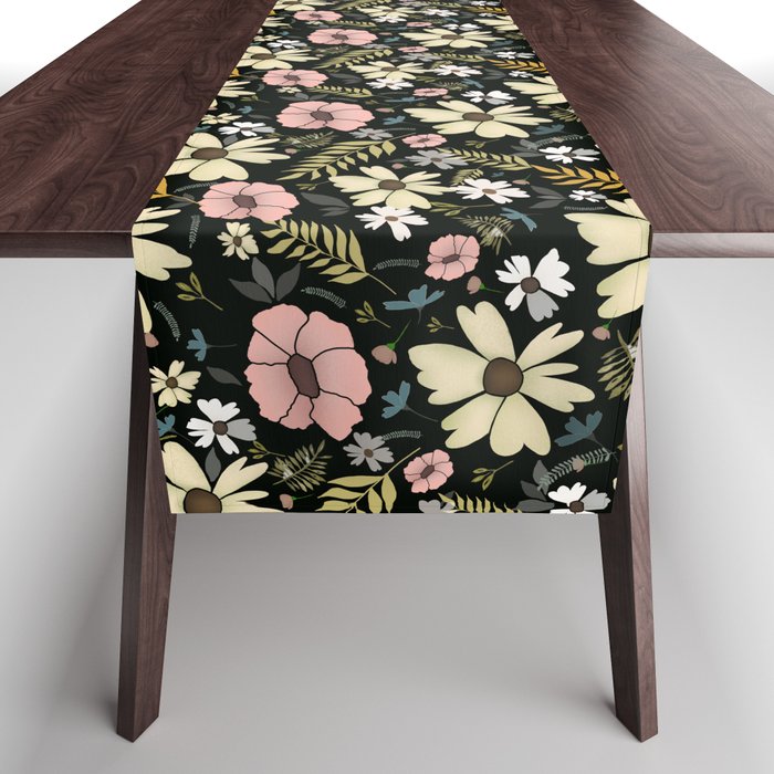 Black Vintage Floral  Table Runner