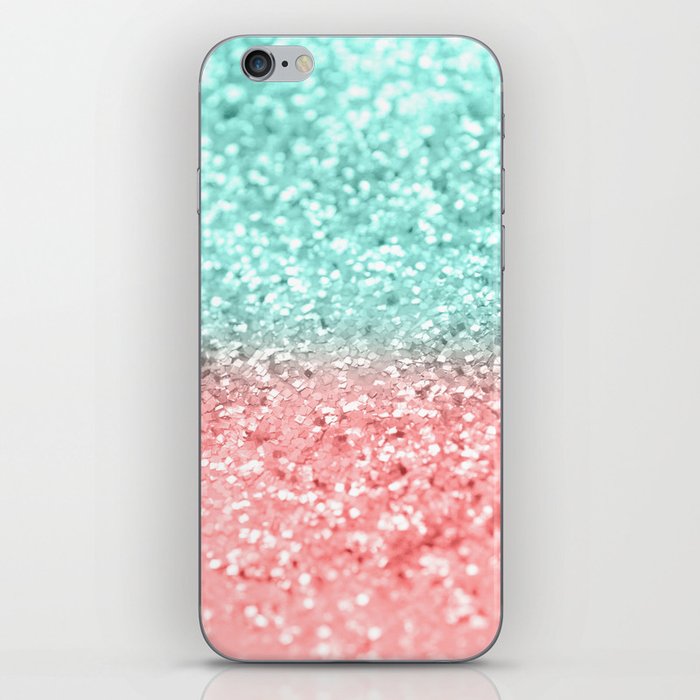 Summer Vibes Glitter #1 (Faux Glitter) #coral #mint #shiny #decor #art #society6 iPhone Skin
