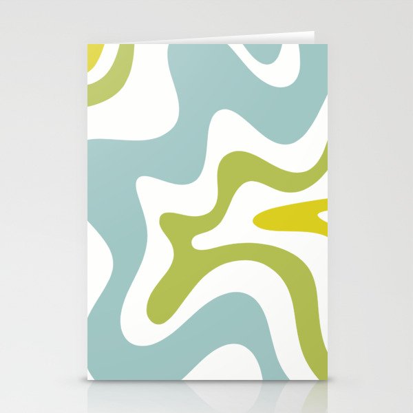 Retro Liquid Swirl Abstract Pattern Square Spring Green Ice Blue White  Stationery Cards