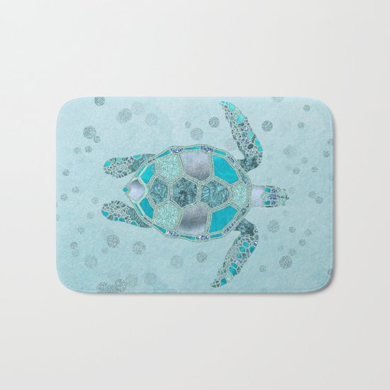 Glamour Aqua Turquoise Turtle Underwater Scenery Bath Mat
