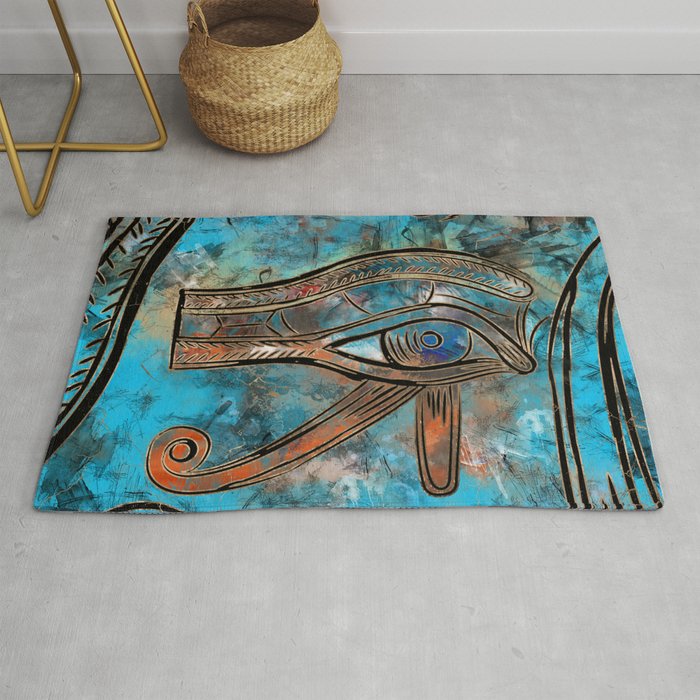 Egyptian Eye of Horus - Wadjet - Mixed Media Abstract Rug