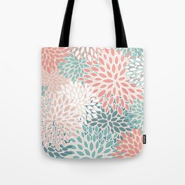 Modern Flowers Print, Coral, Pink and Teal Tote Bag