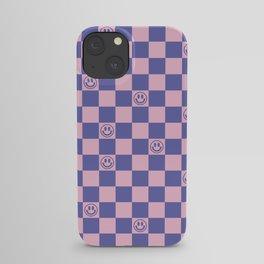 Smileys and Checkerboard (Very Peri And Pink Color Palette) iPhone Case