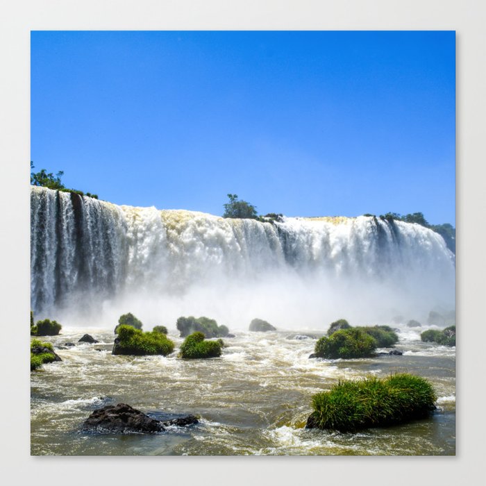 Brazil Photography - The Beautiful Iguazu Falls Under The Clear Blue Sky Canvas Print