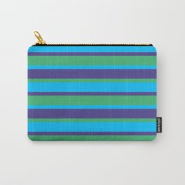 [ Thumbnail: Dark Slate Blue, Sea Green & Deep Sky Blue Colored Striped Pattern Carry-All Pouch ]