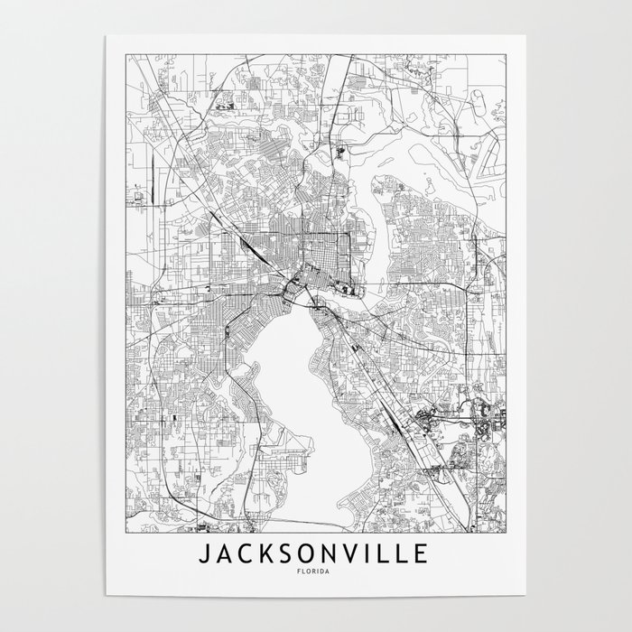 Jacksonville White Map Poster