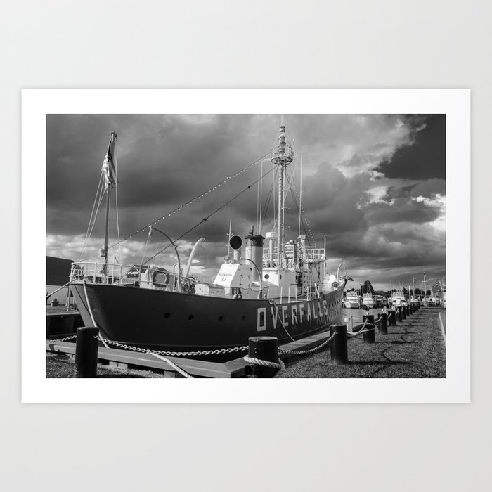 Overfalls Lightship Lewes Black and White Coastal Landscape Photograph Art Print