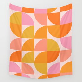 Mid Century Mod Geometry in Pink and Orange Wall Tapestry