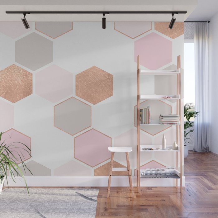 Geo Hexagon Rosegold Pastel Wall Mural By Monikastrigel Society6