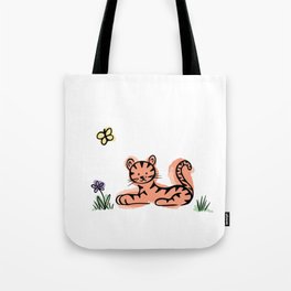 Baby Tiger with Purple Flower Tote Bag
