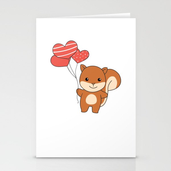 Squirrel Cute Animals Hearts Balloons Valentine Stationery Cards