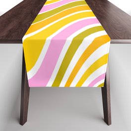 Abstract Funky 70s Retro Swirl Wavy Pattern Pink Green Table Runner