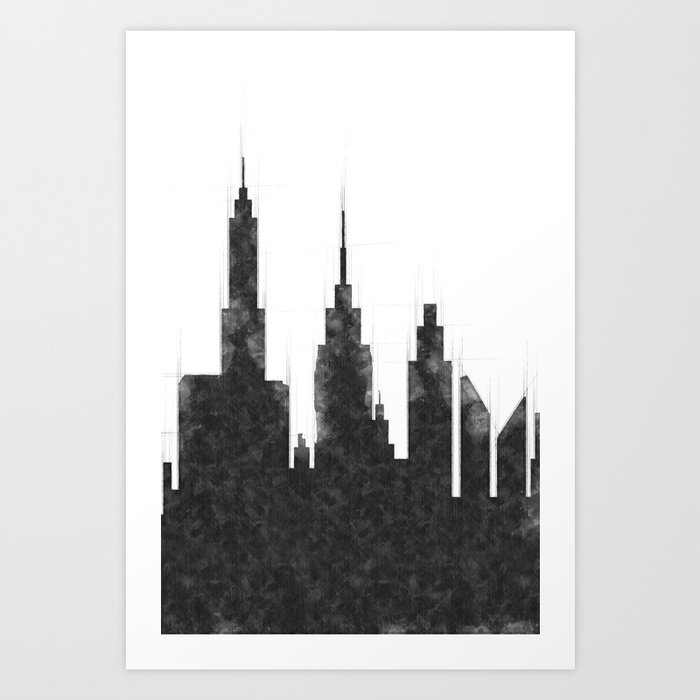 Modern City Buildings And Skysers Sketch New York Skyline Wall Art Poster Decor Print By Radub85