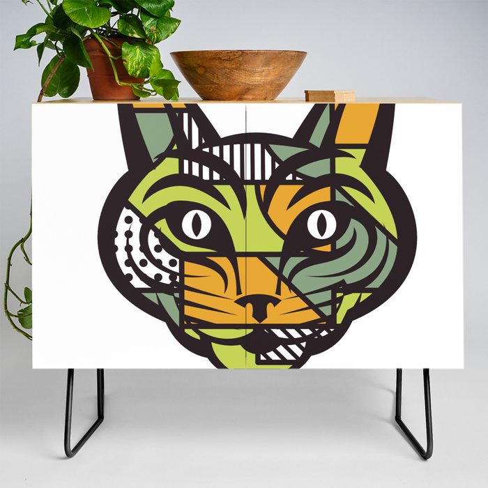 Abstract Cat Geometric Shapes Credenza