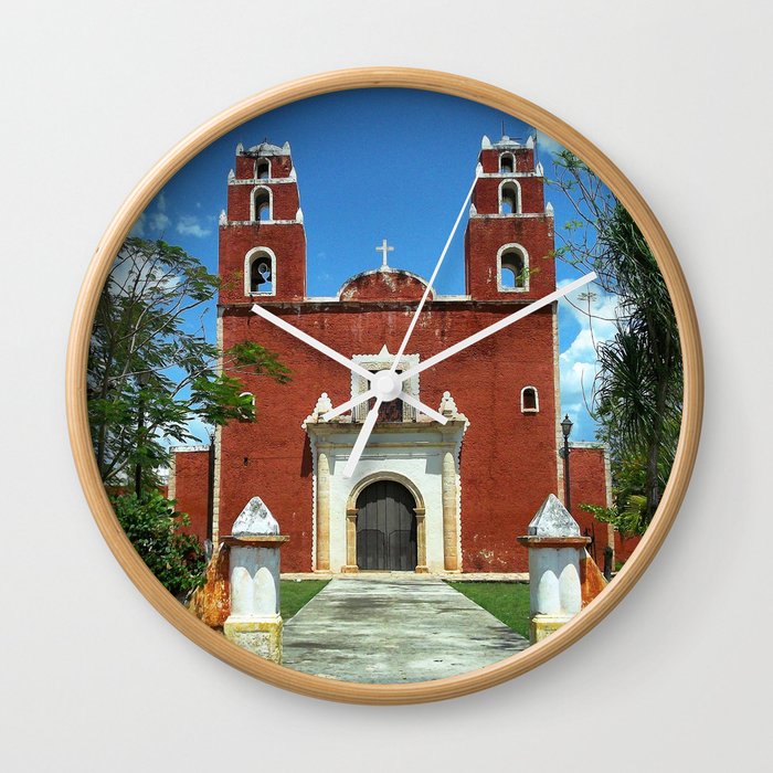 Mexico Photography - Beautiful Catholic Church Under The Blue Sky Wall Clock