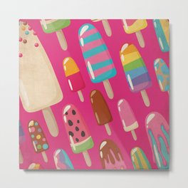 A Rainbow of Popsicles on Magenta Metal Print