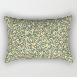 Cottagecore Ditsy Floral Print - Green / Yellow / Peach Flower Pattern - Nature Rectangular Pillow