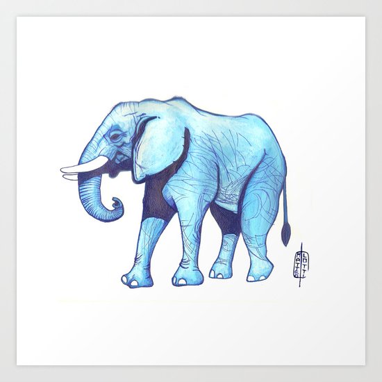 Elefante Blu Art Print