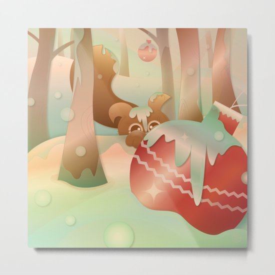 Snow Squirrel and His Christmas Ornaments Metal Print