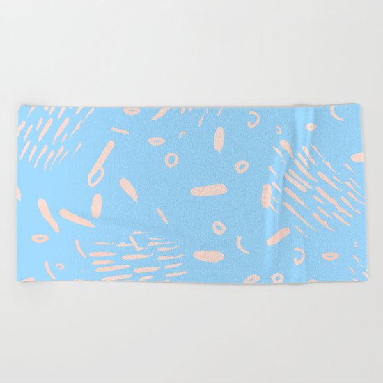 Sweet Life Memphis Peach Coral Pink + Blue Raspberry Beach Towel