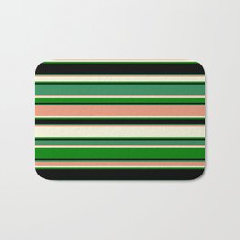 [ Thumbnail: Eye-catching Sea Green, Dark Salmon, Beige, Green, and Black Colored Lined Pattern Bath Mat ]