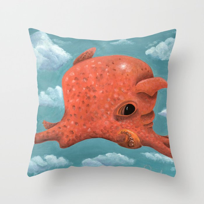 Octopus in the sky or State of mind painting in acrylic Throw Pillow