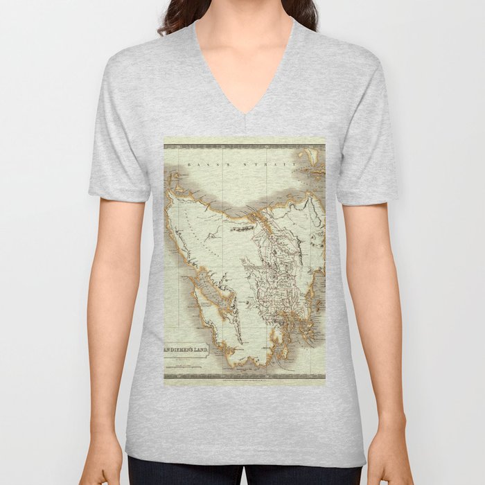 Map Of Tasmania 1830 V Neck T Shirt