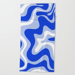 Retro Liquid Swirl Abstract Pattern Royal Blue, Light Blue, and White  Beach Towel
