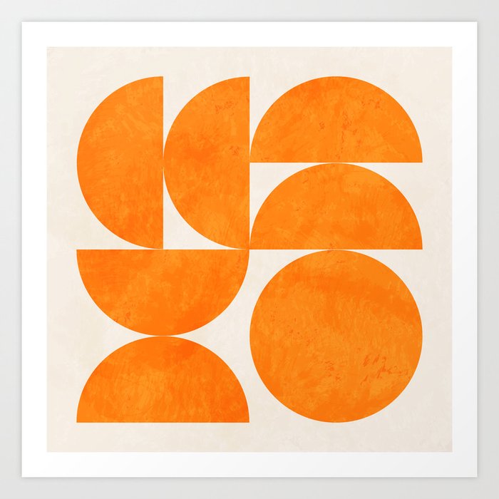 Geometric Shapes orange mid century Art Print