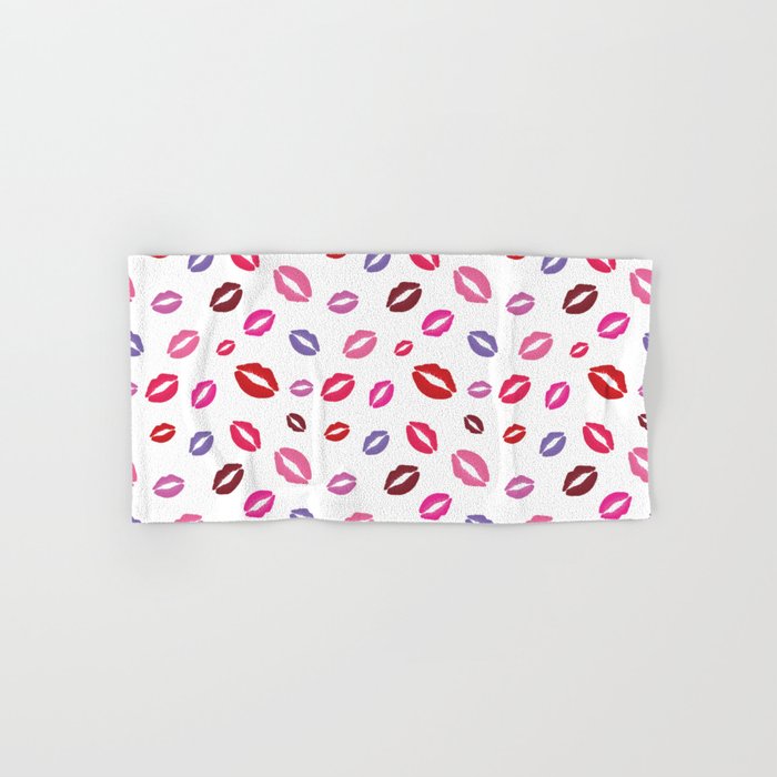 Lipstick kisses on white background. Digital Illustration background Hand & Bath Towel