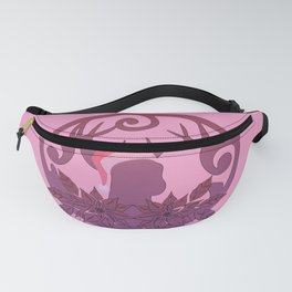Pink Christmas Ornate Circle Patterned Reindeer with Santa Hat and Poinsettias Fanny Pack