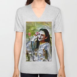 A young girl posing with flowers - artistic illustration design V Neck T Shirt