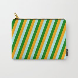 [ Thumbnail: Orange, Turquoise, and Green Colored Lined Pattern Carry-All Pouch ]