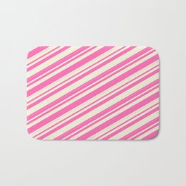 [ Thumbnail: Hot Pink & Beige Colored Lines Pattern Bath Mat ]