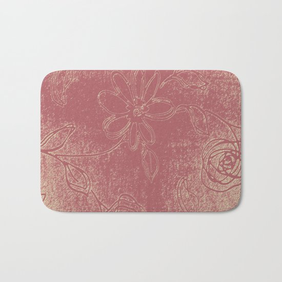 Light pink abstract design vintage velvet look with flowers Bath Mat