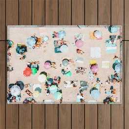 Retro Beach Umbrellas, People Umbrellas, Aerial Beach, Ocean Seaside Aerial Outdoor Rug