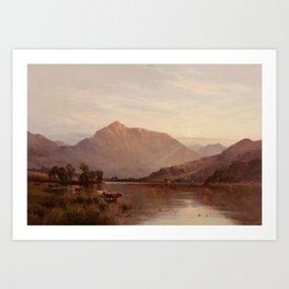 Alfred de Bréanski - Loch Lomond, Sunrise (1870s) Art Print | Nature, Scenery, Scotland, Oilpainting, Landscape, View, Impressionist, Lake, Fineart, Artist 