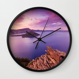 Crater Lake Sunset Wall Clock