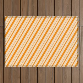 [ Thumbnail: Bisque and Dark Orange Colored Lines/Stripes Pattern Outdoor Rug ]