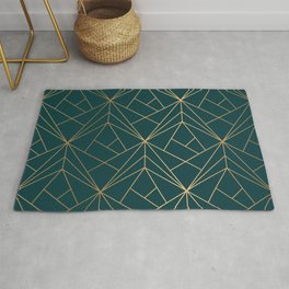 Hidden Sapphire Geometric Gold Pattern With White Shimmer  Rug