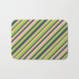 [ Thumbnail: Light Pink, Green & Dark Slate Gray Colored Striped/Lined Pattern Bath Mat ]
