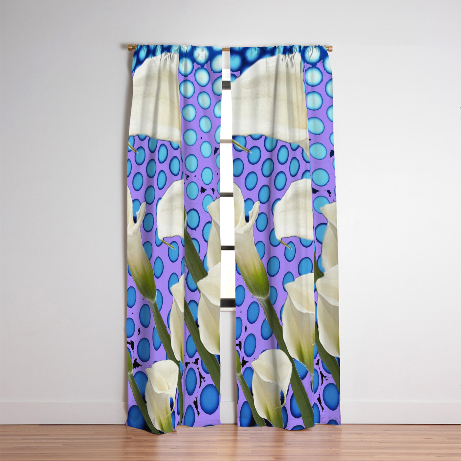 White Calla Lilies Blue Purple Abstract Art Blackout Curtain By