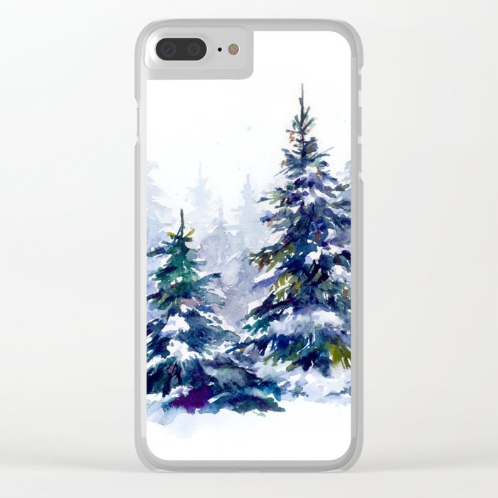 Watercolor Winter Fir Forest Clear Iphone Case By Maryami Society6