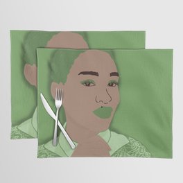 Woman in Green Illustrated Portrait Placemat