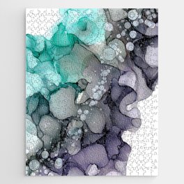 Turquoise Purple Abstract 32722 Modern Alcohol Ink Painting by Herzart Jigsaw Puzzle